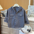 Kids' hooded jacket - new spring/autumn collection - boys' casual top - trendy baby plaid hooded shirt - stylish korean fashion