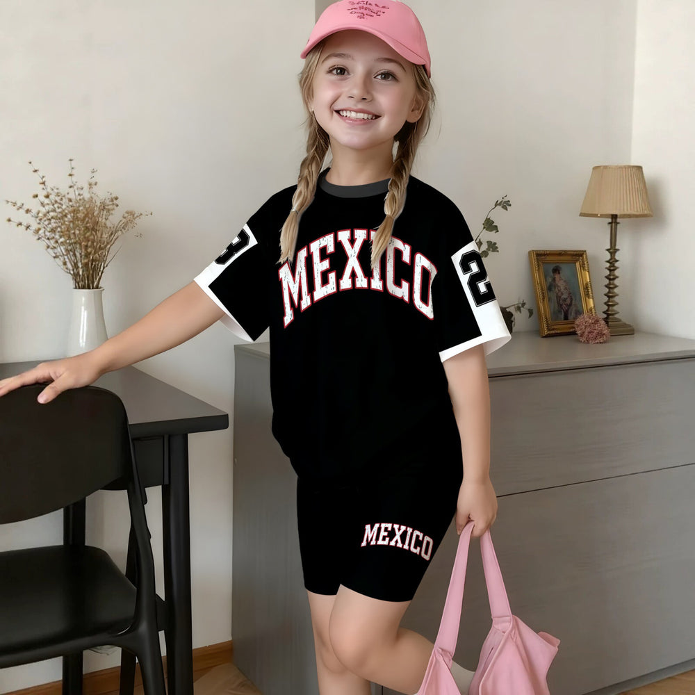 Wholesale girls' clothing: versatile t-shirt and shorts set - casual two-piece outfit, ready stock, direct supply