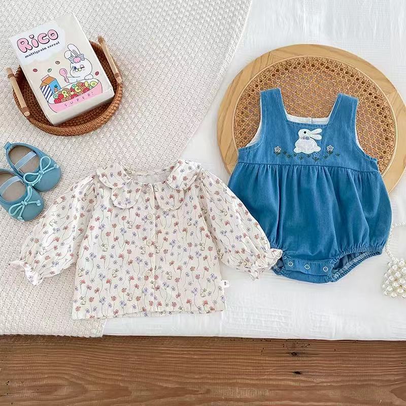 Autumn tops, baby bodysuits, girls' overalls, newborn to one-year-old baby stylish separates set, princess spring and autumn outfit