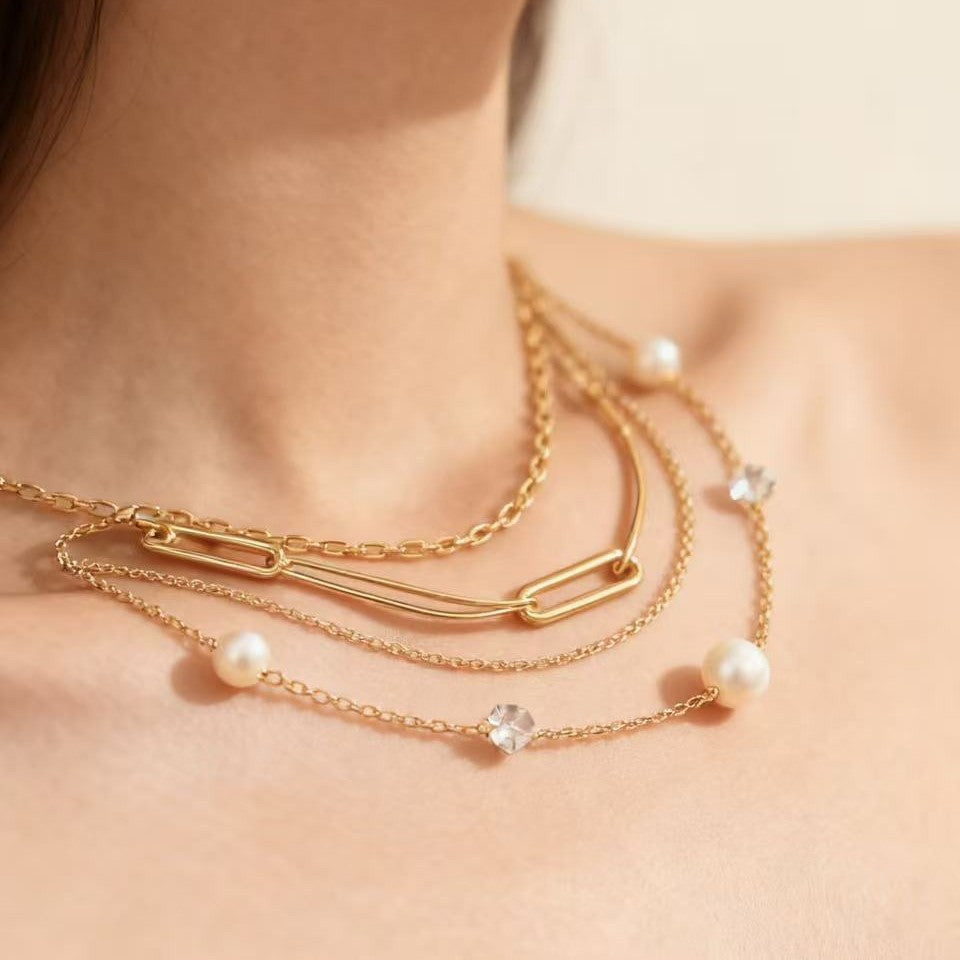 fashion new product pearl heart pendant metal women's multi-layer necklace elegant long necklace jewelry batch
