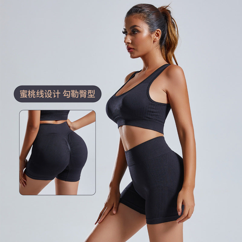 seamless knitting yoga suit spring and summer shortcut out beautiful back sexy sports bra fitness suit for women
