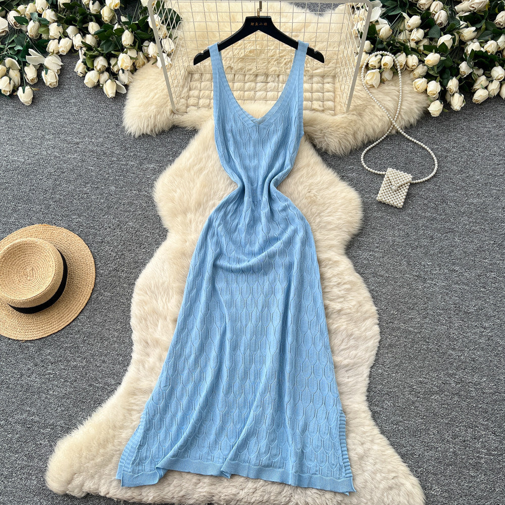 Vacation style cut outknitting low-cut suspender dress for women summer sleeveless slimming look a-line skirt work clothing socialite style