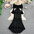 French one-shoulder lace cutout tie-up dress - women's slim fit, high-end goddess style, commute-ready elegant dress