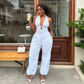 European and american women's clothing  autumn new sweet and fresh striped halter neck high waist slimming tapered leg jumpsuit pants
