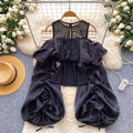 K-style off-shoulder satin gaoze puff sleeve shirt for women springsense of design pleatedtops to cover the flesheasiest for matchwork clothing