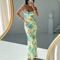 summer new women's clothing: cross-border european and american hot seller - fashionable and elegant floral print bodycon slip dress