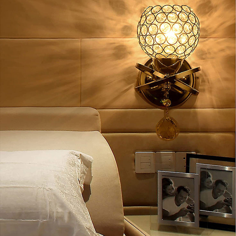 Nordic gold crystal mirror front light light luxury iron bedroom bedside wall lamp bathroom dressing table makeup hotel corridor