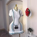 Xiaoxiangfengknittingdress women's new arrivalfrenchretro lapelcontrast color waist slimming lookrufflessweater skirt