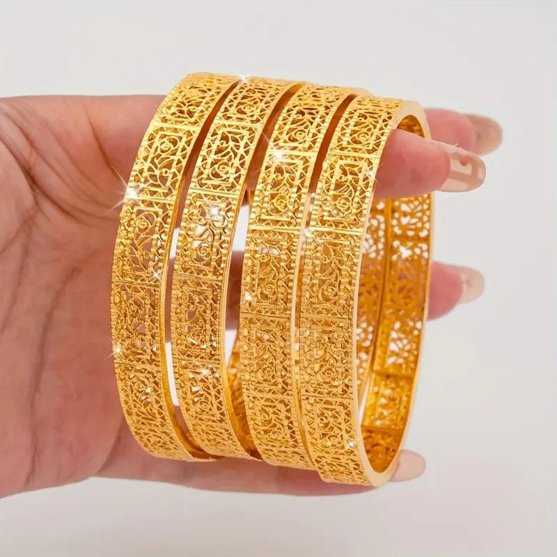 Middle eastern filigree openwork gold bangle, 66mm inner diameter, vintage court style carved bracelet, women's jewelry wholesale