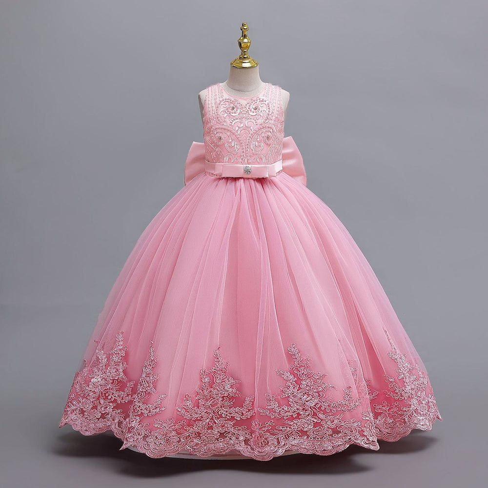 Ready-to-ship wholesale children's formal dresses, lace-trimmed wedding gowns, princess dresses, and runway dresses for girls