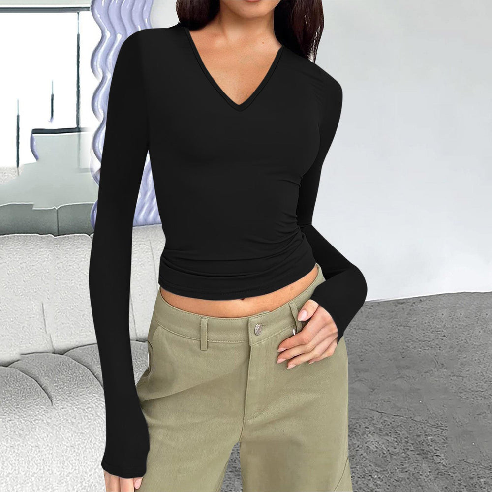 fall/winter new arrivals: european & american  style women's v-neck long sleeve basic slim-fit versatile t-shirt top