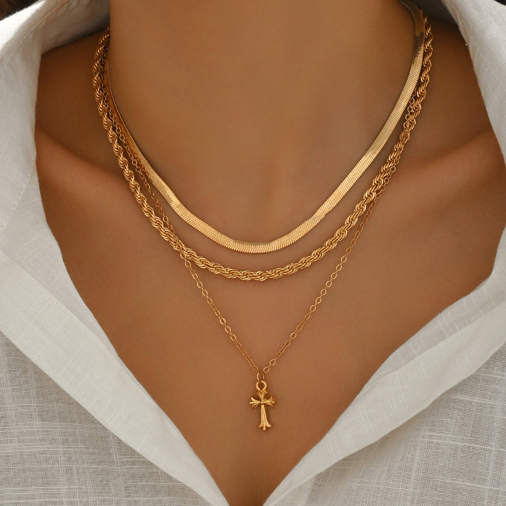 Cross pendant necklace wholesale cross-border metal jewelry women's stylish fashion cold style multi-layered clavicle chain