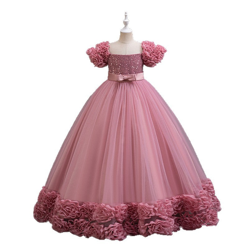 Girls' long princess dress baby dresses kids' tulip sequin host piano performance outfit