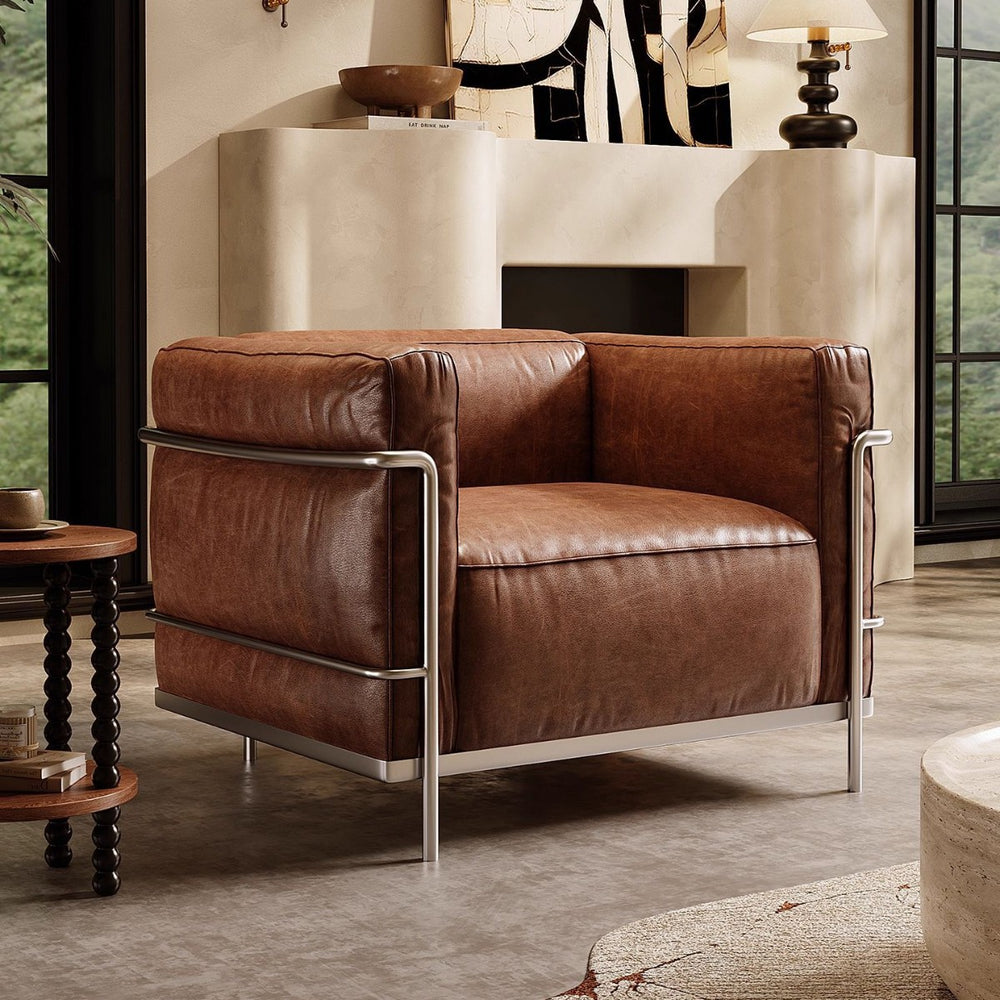 American retro lc3 genuine leather sofa - cassina le corbusier designer hotel bauhaus single seater chair