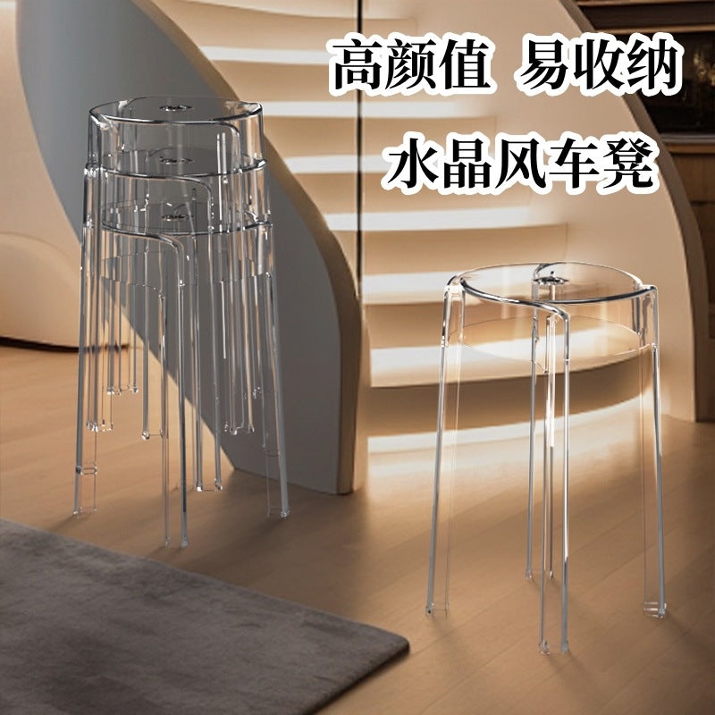Minimalist chic stool - commercial grade, thickened, stackable, transparent round stool chair - acrylic chair, plastic stool for home use