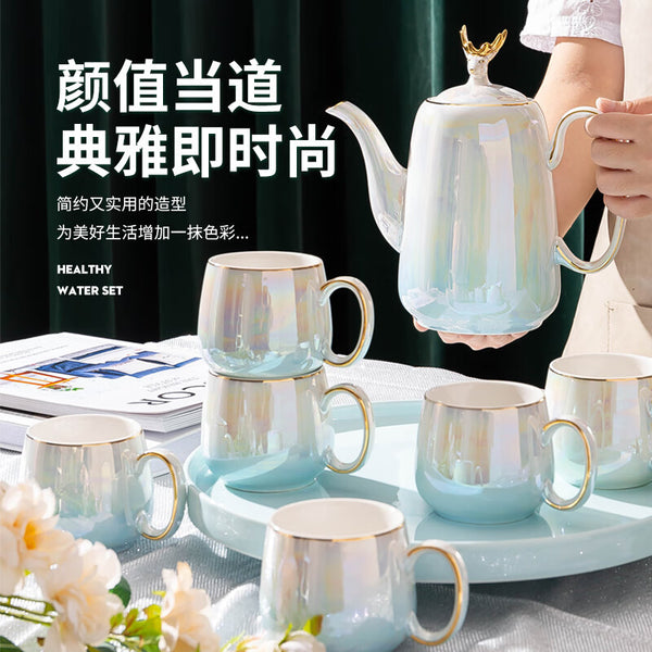The whole set of tea making Jingdezhen tea set, cold kettle set, light luxury tea tray, teacup ceramic teapot with tray for home use