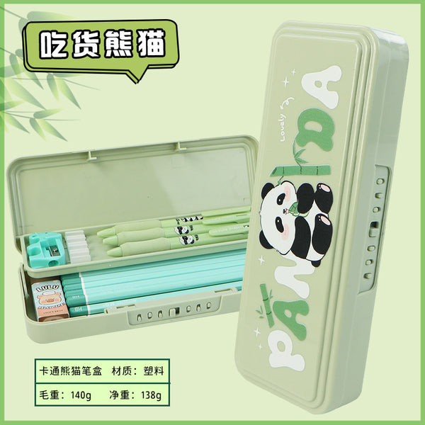 Stationery box custom password lock multi-layer large-capacity pencil case panda cartoon multi-functional high-value pencil bag wholesale
