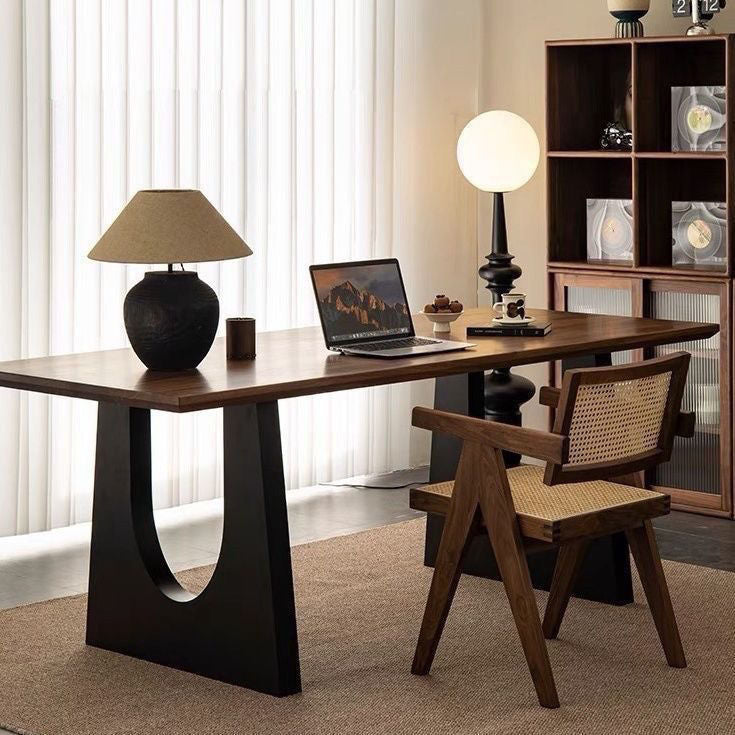 Solid wood dining table walnut color living room large desk workbench large board dining desk all-in-one conference office table