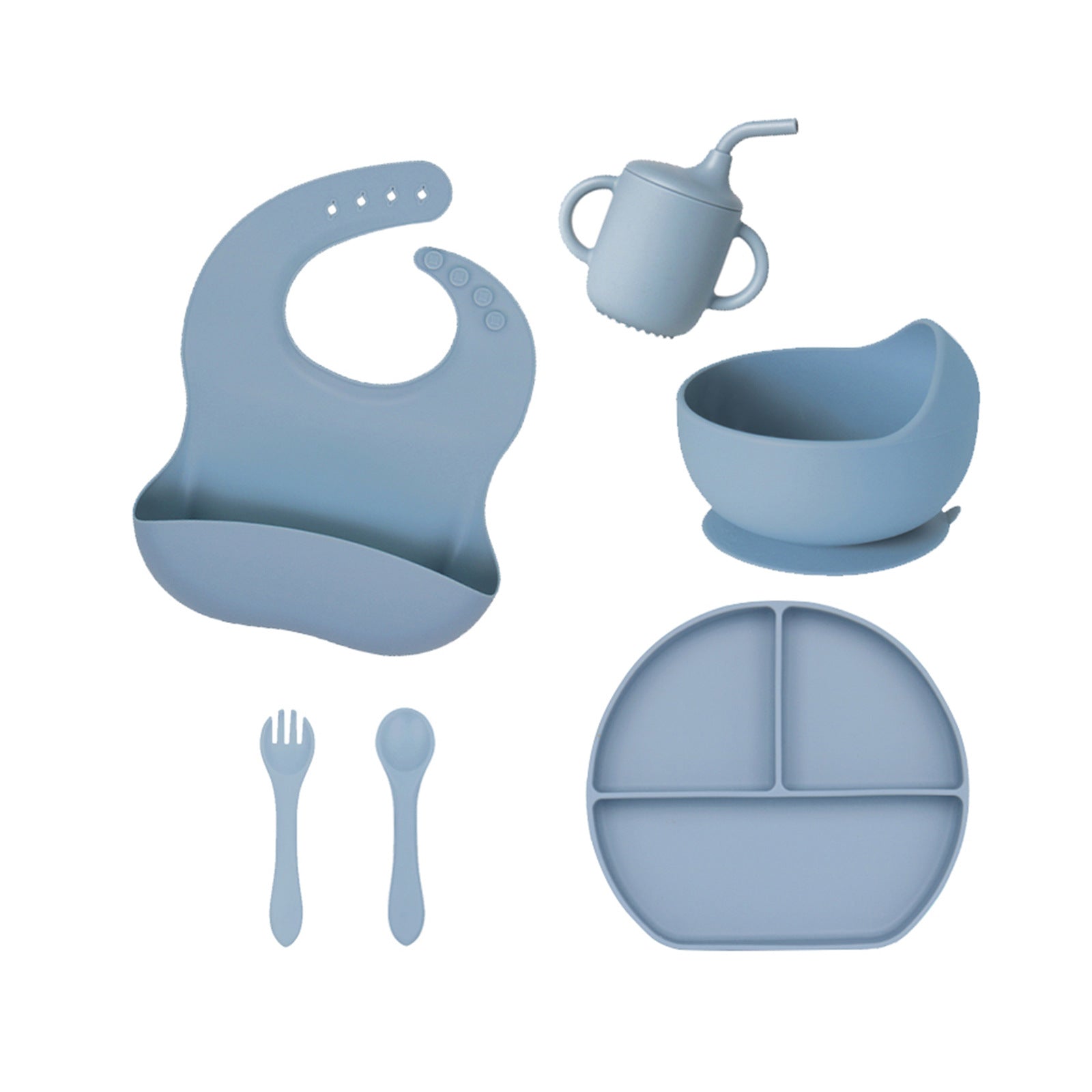 Factory custom silicone tableware 6-piece set baby straw cup plate bowl bib eating children's tableware set