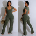 C6981 cross-border   independent station fashion women's clothing multi-color optional short sleeve jumpsuit long