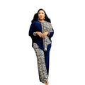 Leopard print patchwork batwing top and pants set - cross-border sourcing - african women's clothing