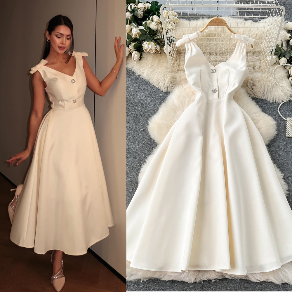 Accessible luxury celebrity banquet classy palace style dress elegantv neck waist slimming look classy exquisite dress