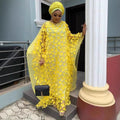 African women's dress 3d embroidered floral mesh round neck batwing sleeve loose plus size robe + vest maxi dress