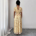 european and american cross-border summer women's new floral v-neck puff sleeve dress