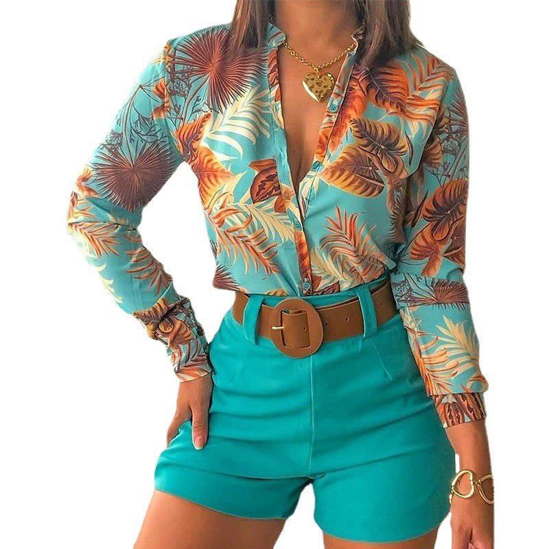 European and american export women's suit  cross-border new product lightly mature digital printing stand collar long sleeves shirt women's tops