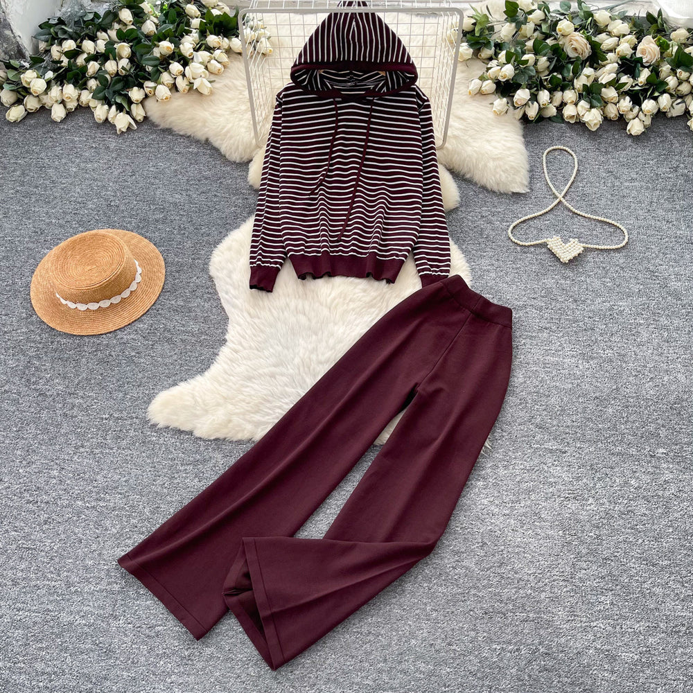 Commuting style hooded cardigansweatertwo-piece set women's autum silmslimming lookloose pants lazy suit light mature outfit