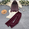 Commuting style hooded cardigansweatertwo-piece set women's autum silmslimming lookloose pants lazy suit light mature outfit