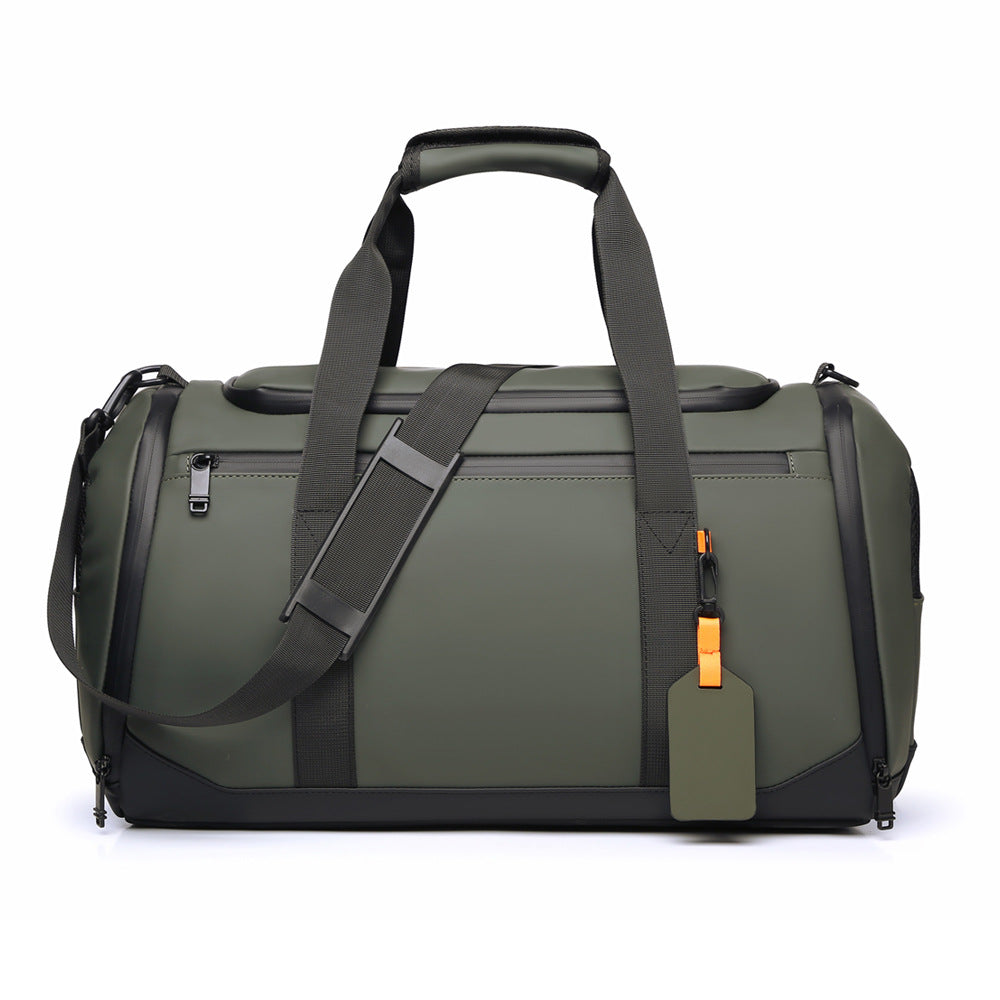 New leather film travel bag large capacity independent shoe position portable fitness bag can be hung tie rod dormitory luggage wholesale