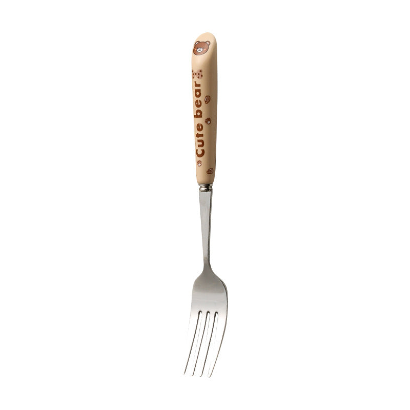 Cartoon stainless steel cutlery set: cute kids' forks with stylish ceramic handles, exquisite dessert spoons, and serving spoons