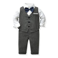 Kids' vest three-piece set: first birthday outfit with bow tie, long-sleeve shirt, and british style gentleman's dress for baby boys - autumn trend