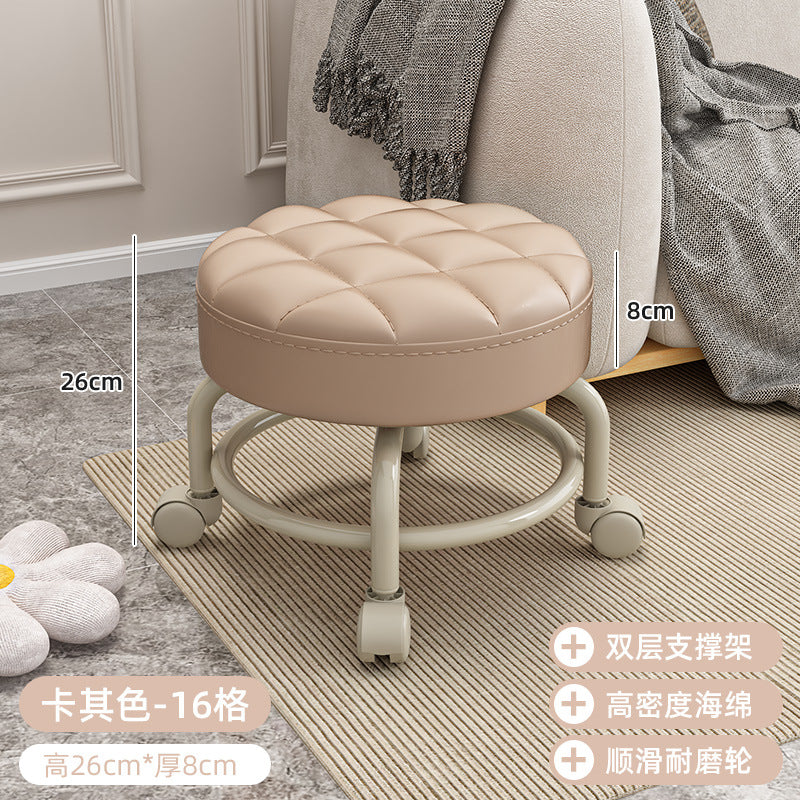 Swivel caster stool, portable shoe-changing stool for doorways, household living room and bedroom rolling stool, low stool with seamless edges, perfect for wiping floors and taking care of kids