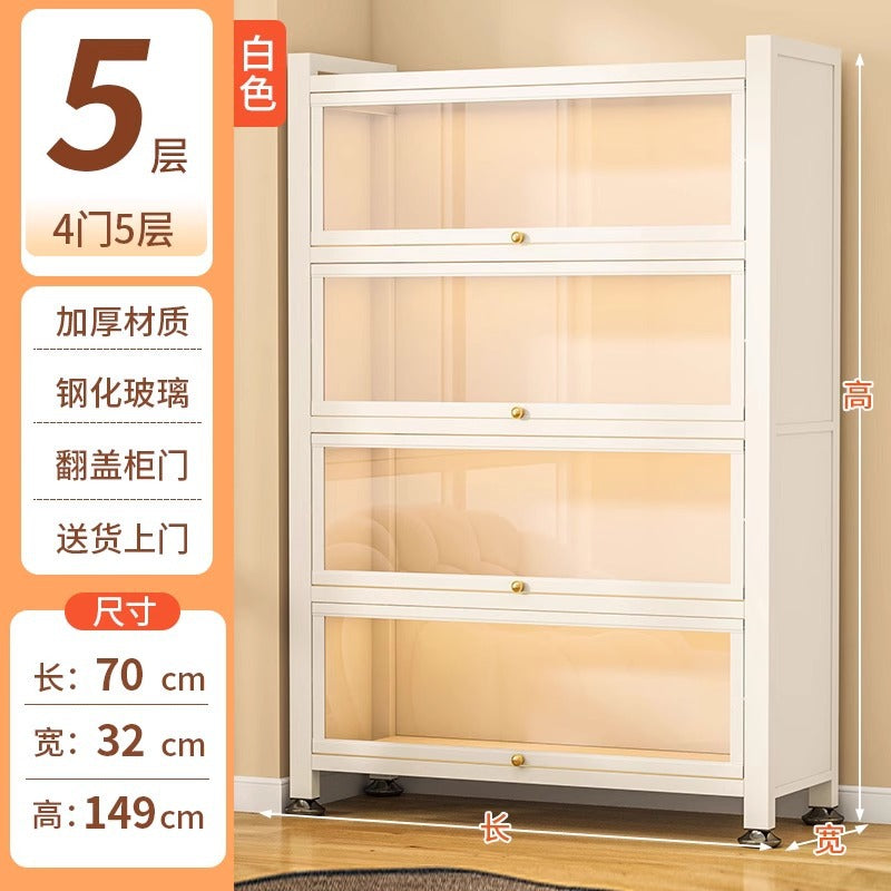 For home steel bookshelf all-in-one wall-mounted transparent glass bookcase dustproof with door figure cabinet iron storage display cabinet