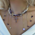 European and american cross tassel beaded necklace - women's mystical, niche, high-end purple crushed stone wrap choker