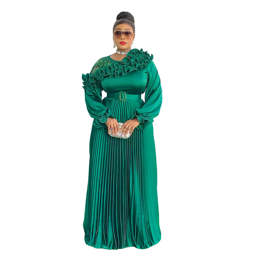 fashionfashionelegantlong sleevesdress african export plus size women's pleated skirt