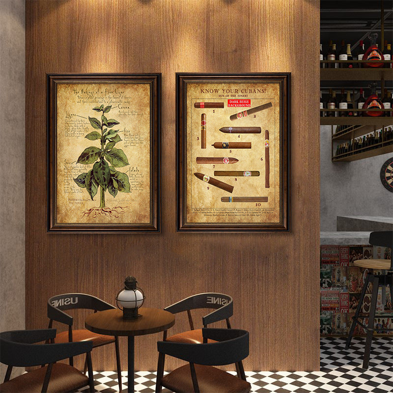 Cigar decorative painting industrial style bar foreign wine whiskey retro poster hanging painting club wine cellar tobacco and alcohol row mural