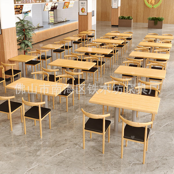 Student company staff canteen dining table and chair solid wood school unit staff dining room four people one-piece dining table and chair combination