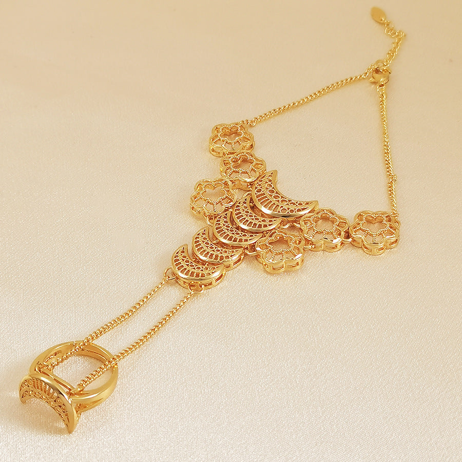 Middle eastern-inspired crescent moon and star beaded bracelet, 24k gold-plated copper women's bracelet, factory direct wholesale