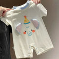 Newborn baby cartoon romper - short sleeve summer outfit for baby girls - elephant print onesie