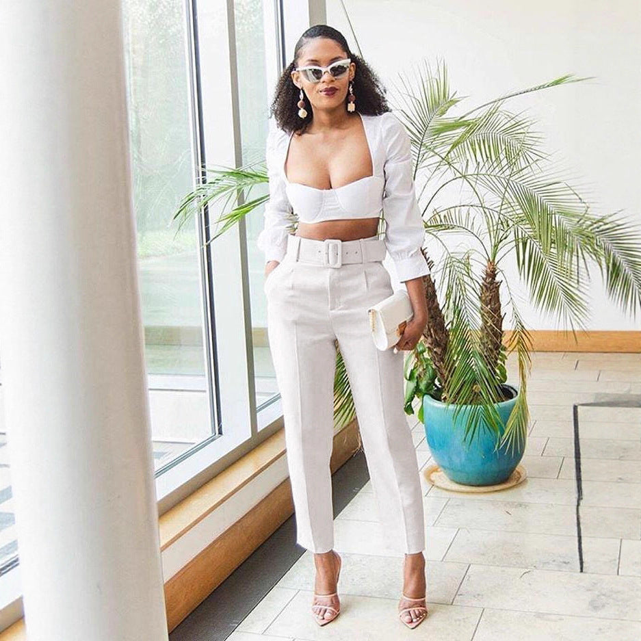 European and american style women's high-waisted casual trousers for  spring/summer - slim fit, figure-flattering suit pants, women's long pants, autumn professional trousers