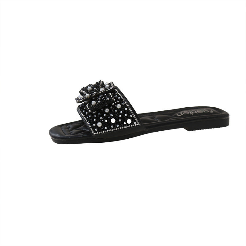 Plus size women's slides for export -  summer new arrivals: european & american fashion rhinestone flat one-strap sandals