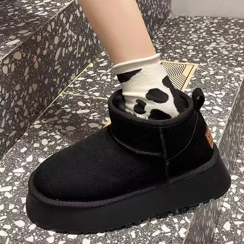 Thick sole snow boots women's shoes 2025 winternew arrivalfleece-linedthickened cotton shoes women's heattech fur short boots trendy