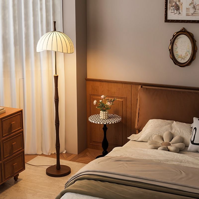 Vintage living room bedroom study ambient light solid wood walnut high-end French medieval wabi sandy wind floor lamp