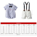 New children's suitsummer short-sleeved stripesshirt suspender shorts boys birthday first birthday dress kidssuit