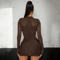 Exportfashion style women's clothing fall and winternew arrivalpure colorsexy round neck long sleeves mesh patchwork see-through shortdress