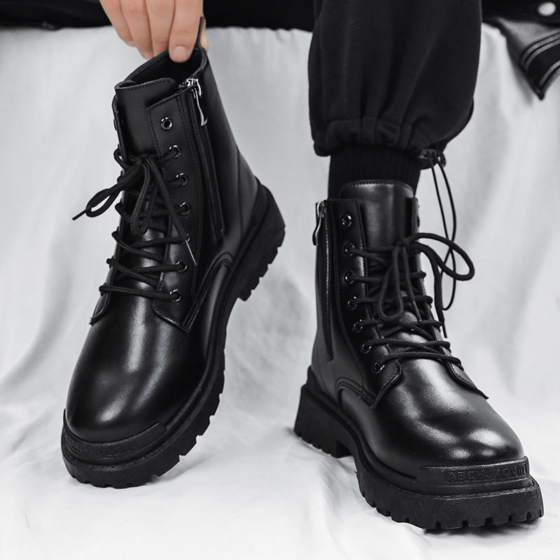 Spring classic round toe boots men's british style high-top motorcycle zipper workwear boots thick sole short boots 8605