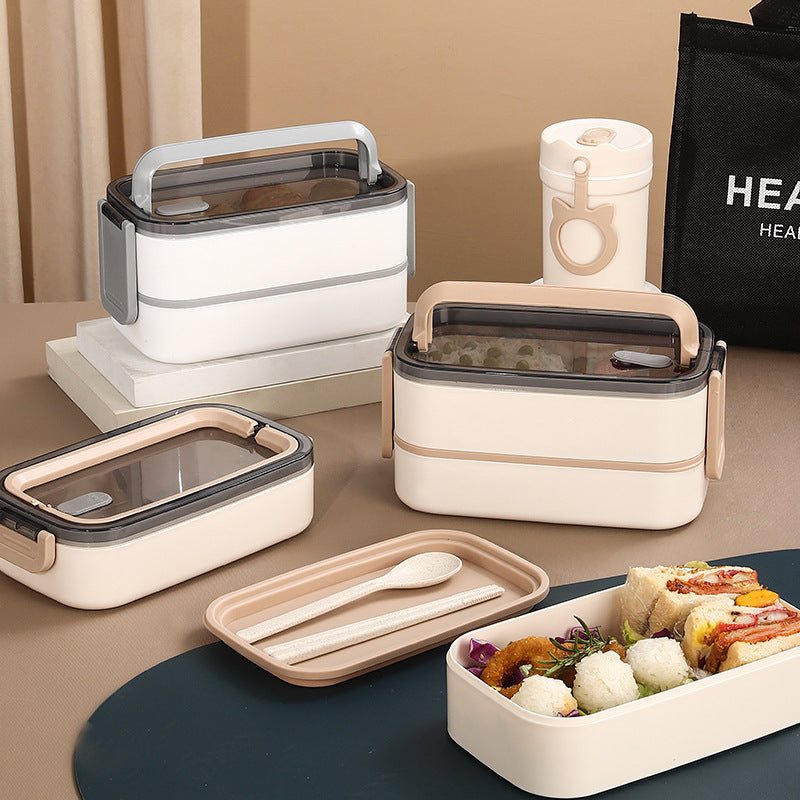 divided lunch box, rectangular plastic single-layer lunch box, microwaveable lunch box with handle, fresh-keeping box